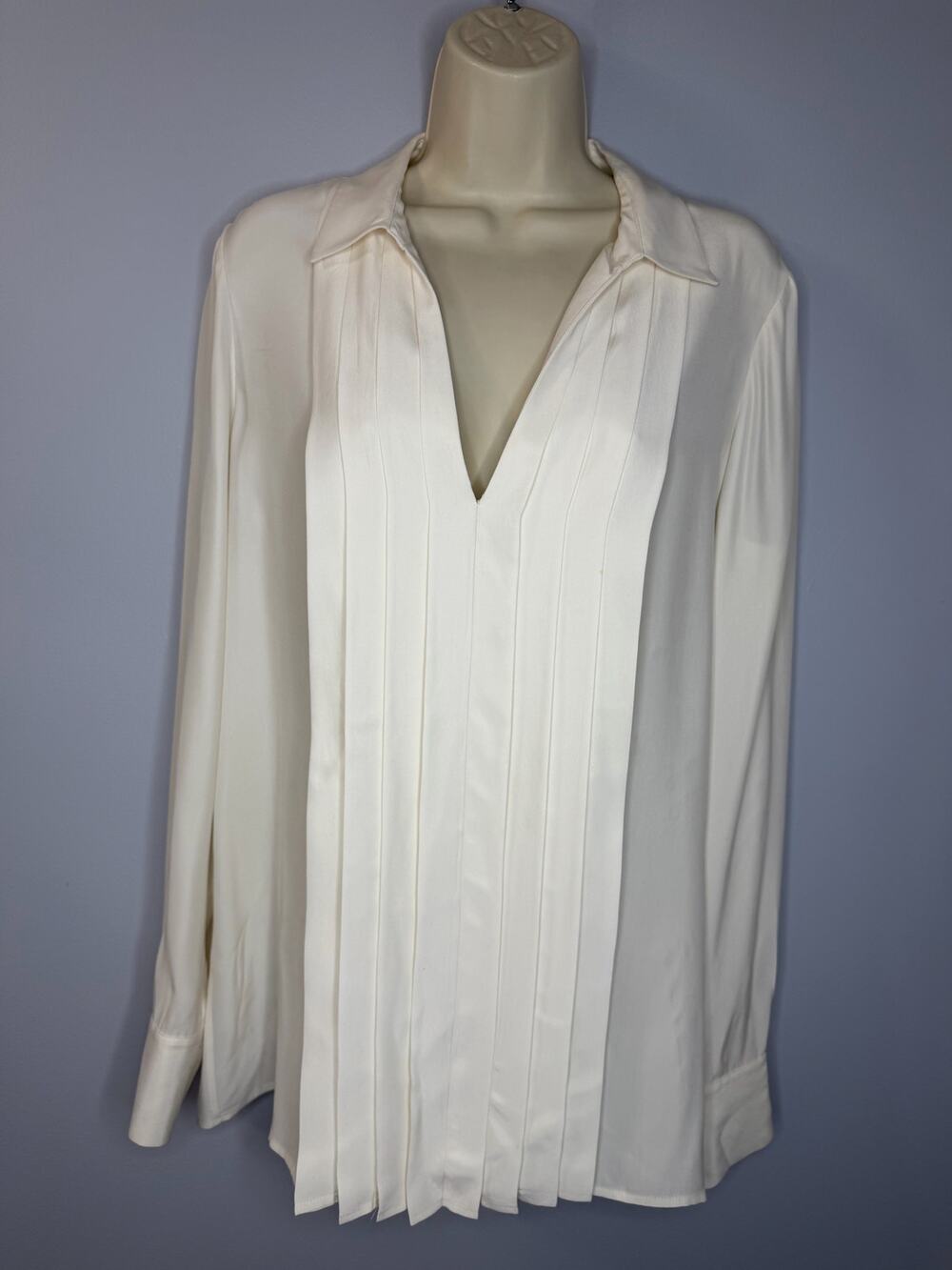 Frame Silk Pleated Button Down Blouse Cream Women's M Classic - Picture 1 of 11